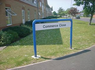 A simple but effective sign from Western Sign Systems. Street sign by Western Signs saying Commerce close