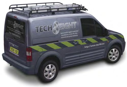 Van with Tech8 written on the side.