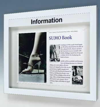 Full glass fronted showcase with white printed ceramic borders.