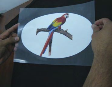 Applying the graphic on to the garment, ensuring that the fabric is smooth and free of creases or folds.