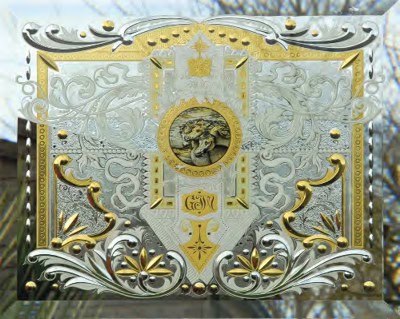 One of four decorative cut glass bevelled mirrors David made for ornate fairground gypsy caravans