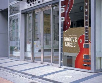 Shop window showing the use of white ink