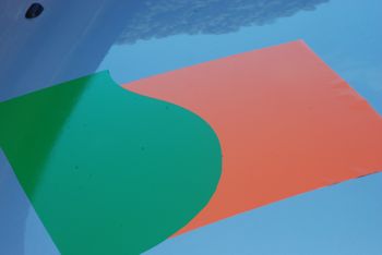 The finished result. Green and orange vinyl butted up together