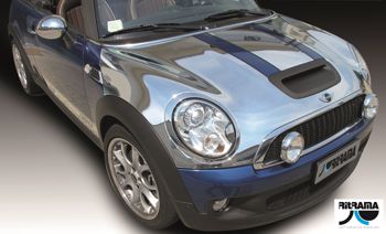 Bonnet of a car covered in silver coloured film
