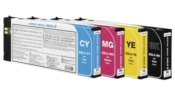 A row of Eco Sol ink cartridges