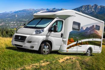 caravan with graphic wrapped on side