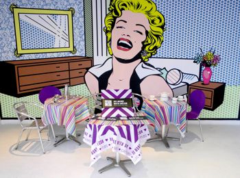 tables covered in printed material