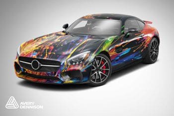 car wrapped in colourful design