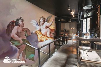 room decorated with printed wall film