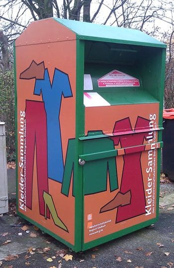 clothes recycling bin covered in film