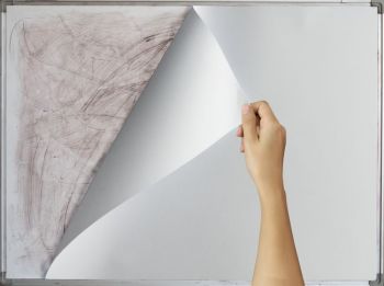 Drytac wipe erase being removed from a whiteboard