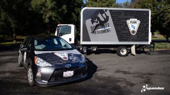 Spandex car wrapped in Arlon fusion wrap
