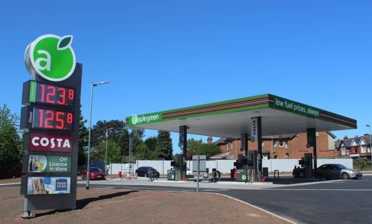 An Applegreen Petrol forecourt with visible branding.