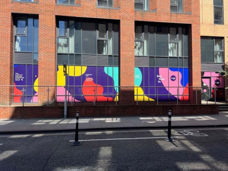 graphics on window of student halls