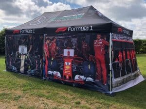 main image British F1 Grand Prix gazebos manufactured using UFABRIK Water & Airtight Tent Textile